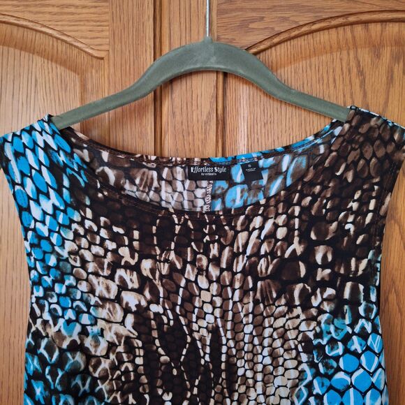 Effortless Style by Citiknits Women Brown Blue Snakeskin Multicolor Dress Small - Picture 3 of 6